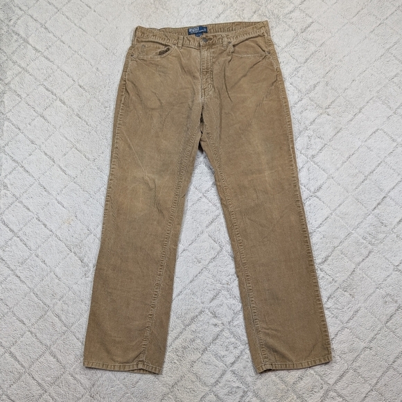 Vintage Polo Ralph Lauren Pants Mens 36x32 Beige Khaki Corduroy Straight Fit - Picture 1 of 8